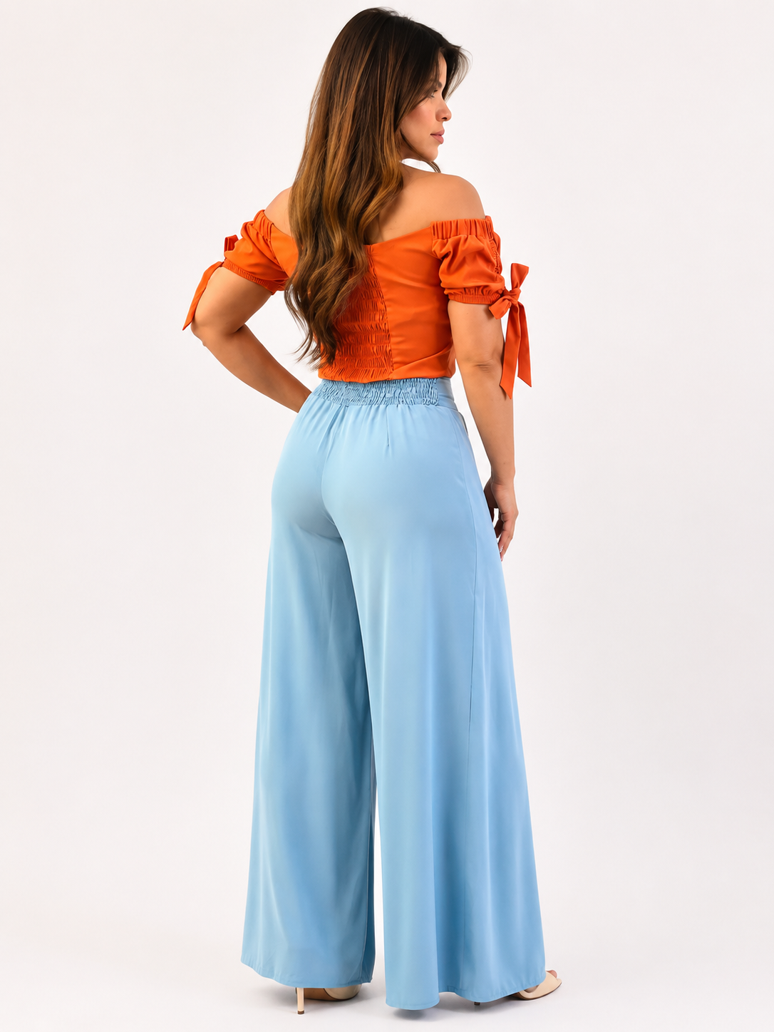 Off-Shoulder Top & Flowy Wide-Leg Pants Set