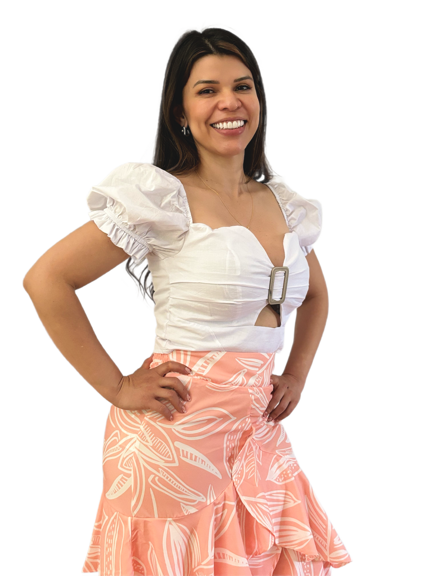 Elegant Summer Outfit - White Crop Top / Floral Maxi Skirt