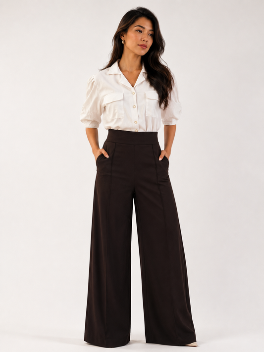 Elegant Wide-Leg Trousers with Classic White Shirt