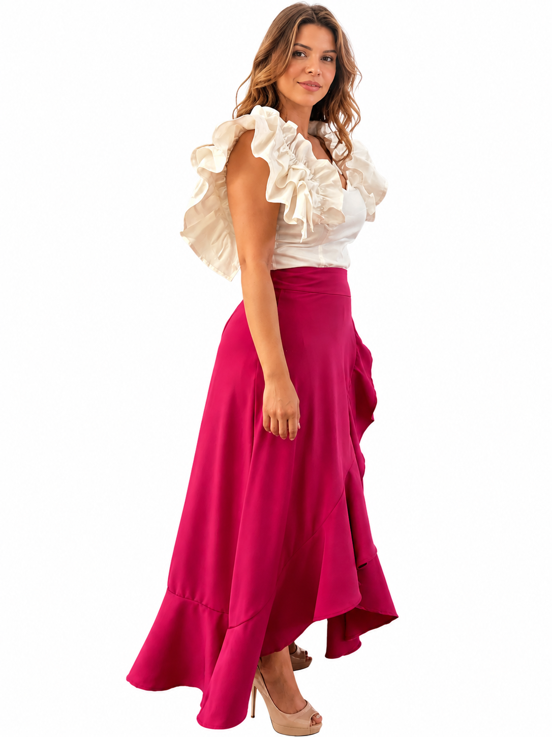 Ethereal Ruffle Blouse & Flowing Maxi Skirt Ensemble