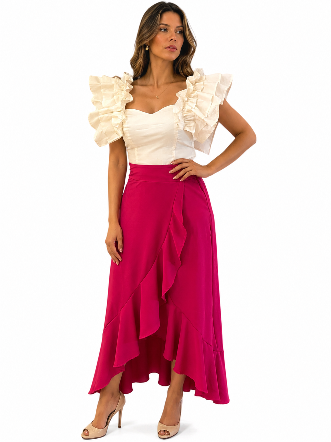 Ethereal Ruffle Blouse & Flowing Maxi Skirt Ensemble