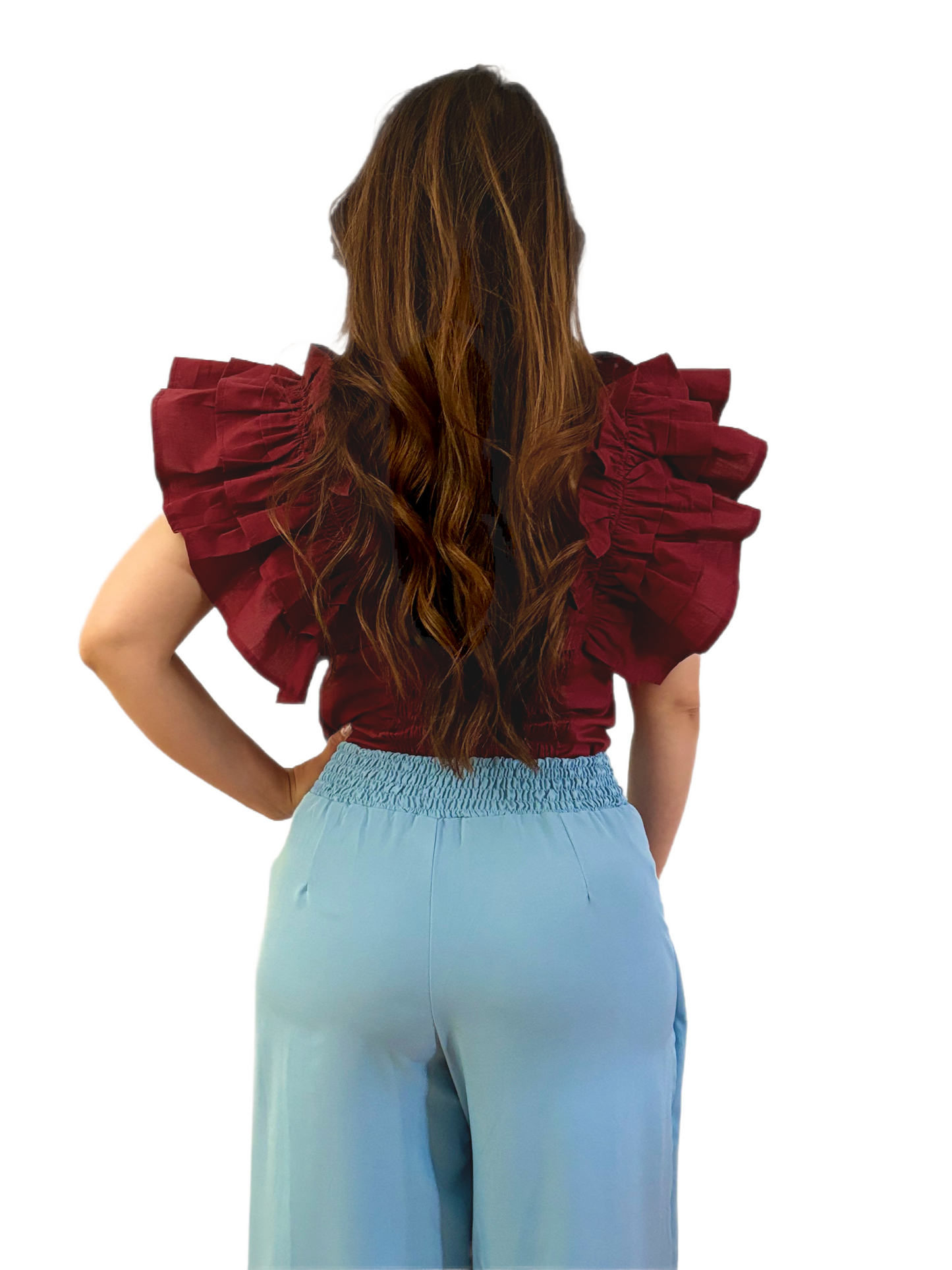 Ruffled Elegance Top & Draped Wide-Leg Pants