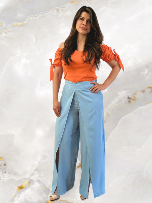Off-Shoulder Top & Flowy Wide-Leg Pants Set