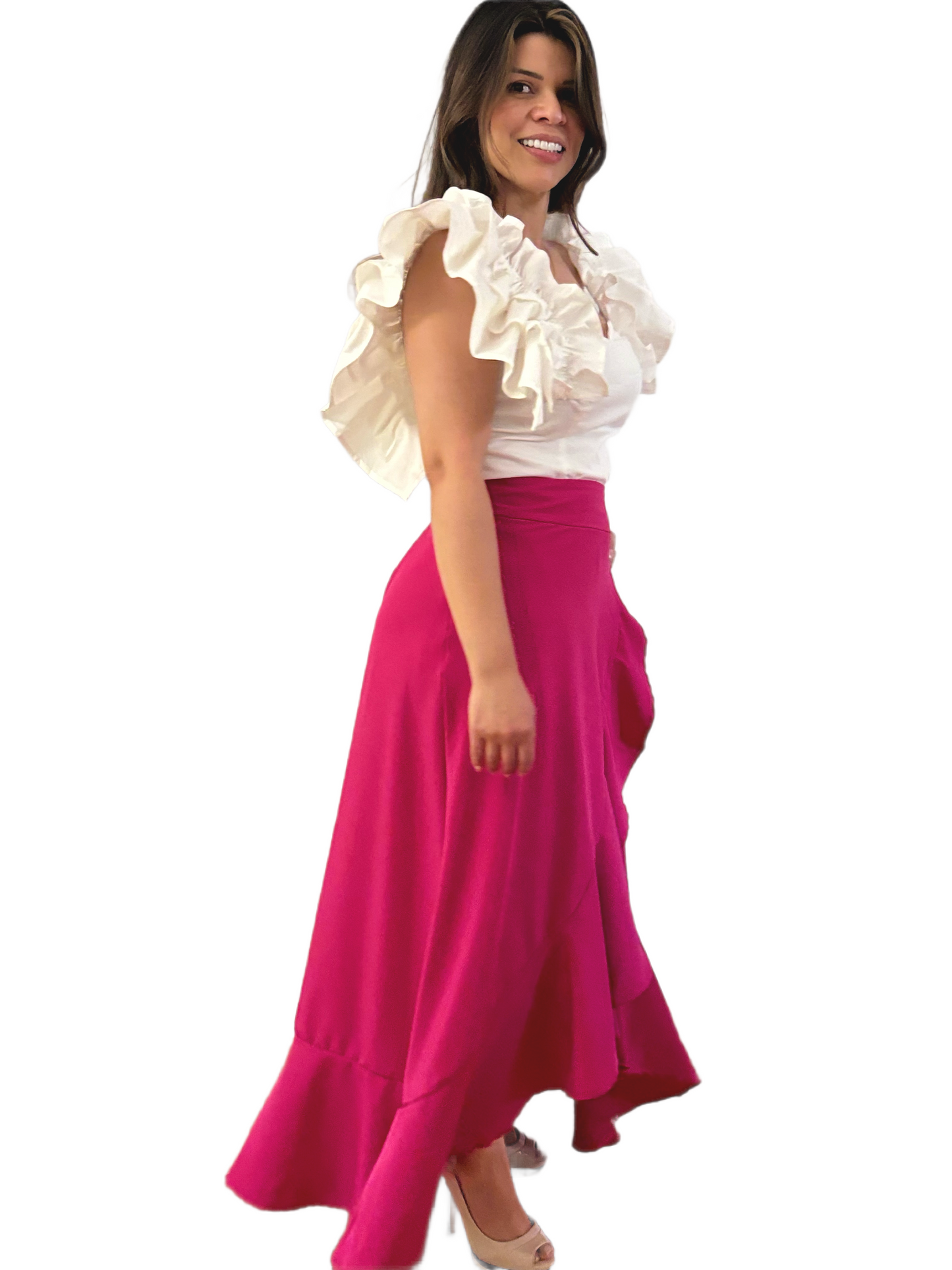 Ethereal Ruffle Blouse & Flowing Maxi Skirt Ensemble