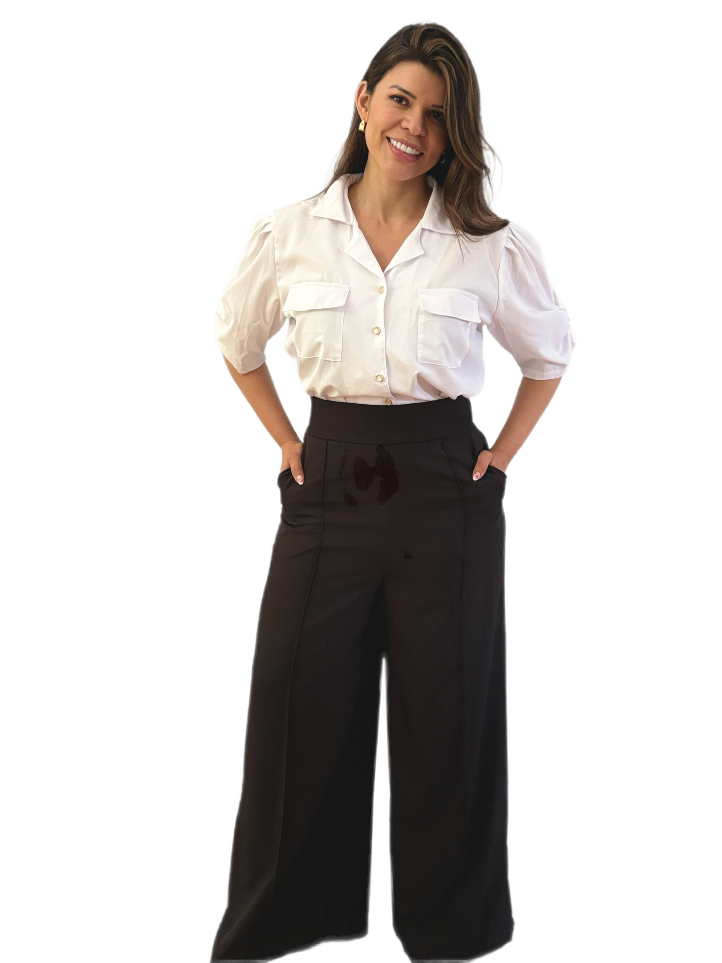 Elegant Wide-Leg Trousers with Classic White Shirt