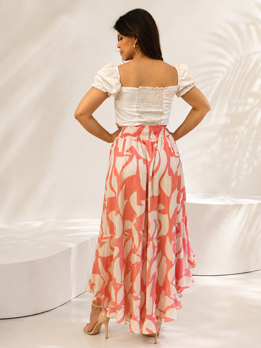 Elegant Summer Outfit - White Crop Top / Floral Maxi Skirt